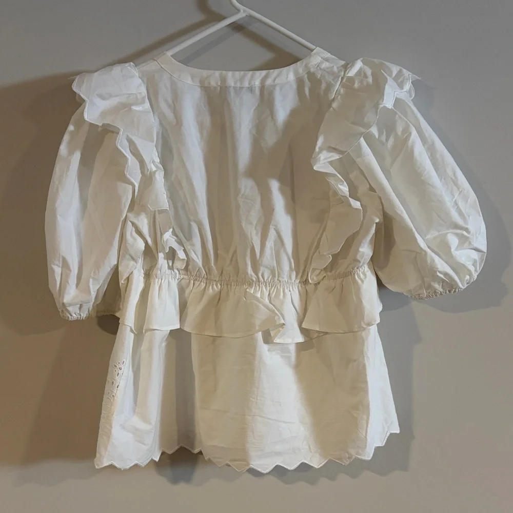 Moon River Puff Sleeve Eyelet Top with Front Ties - Picture 6 of 8